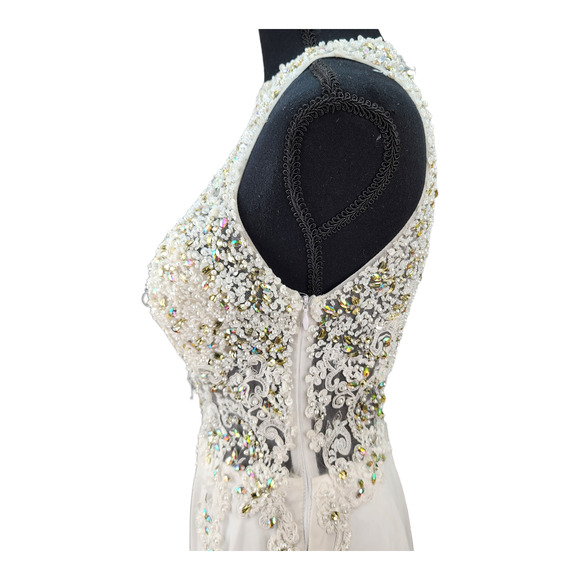 Bicici Coty Formal Dress Women Small White Beaded Prom Gown Evening Crafty Flaws - Picture 8 of 16